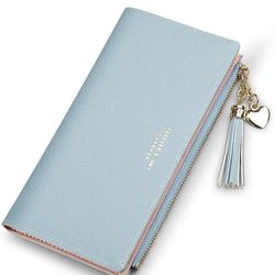 Wallets for Women Leather Cell Phone Case Holster Bag Long Slim Credit Card Holder Cute Minimalist Coin Purse Thin Large Capacity Zip Clutch Handbag W