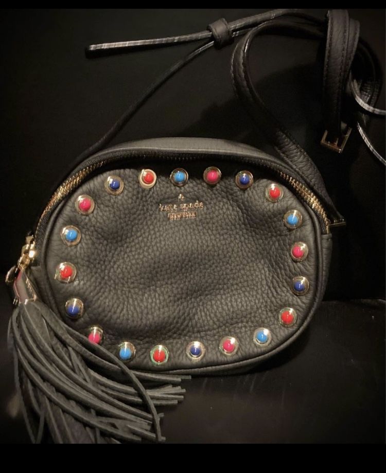 Kate Spade Black Tinley with Colorful Studs/Leather Crossbody Camera/Handbag