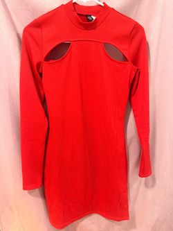 Red Ribbed Bodycon Mini Dress with Cutouts