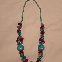 Beautiful Turquoise & Coral Nugget Necklace Very Rare!