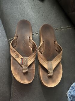Brown Leather Rainbow Flip Flips
