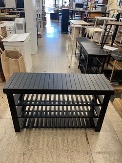SONGMICS 35.2" Shoe Rack Bench 4 Tier Bamboo Entryway - Black