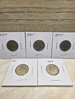 Vintage US Nickel Coin Lot (5 Coins) - 1(contact info removed) Liberty V & Buffalo Nickels