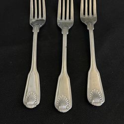 3 Towle Supreme Cutlery ENGLISH SHELL Stainless DINNER FORKS 7 3/4" Japan