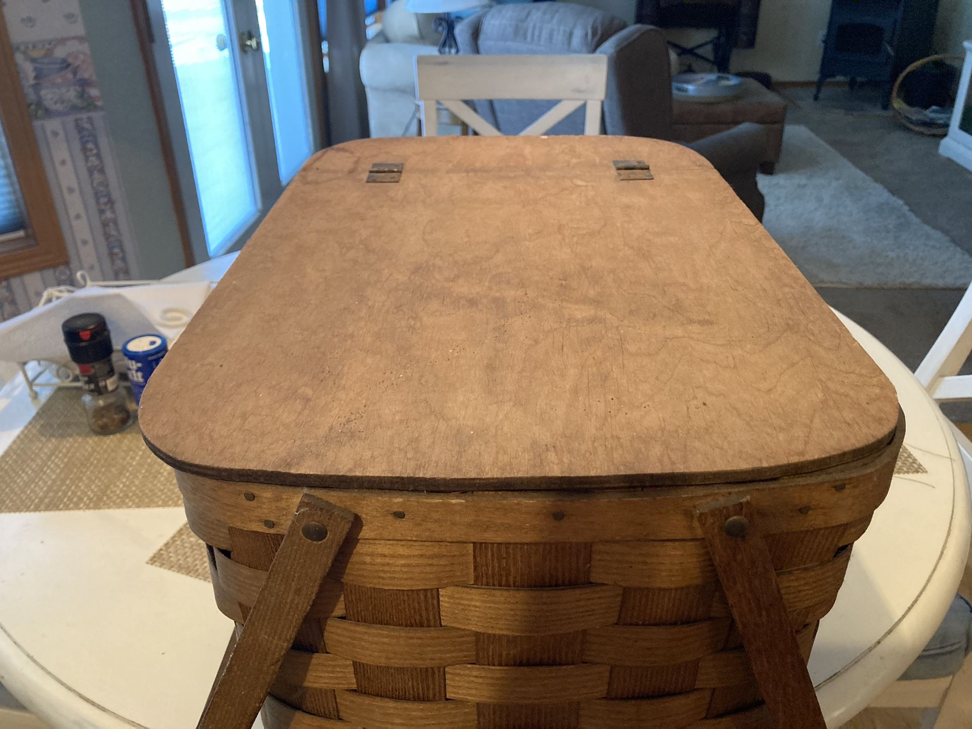 Vintage Woven Wood Picnic Basket 