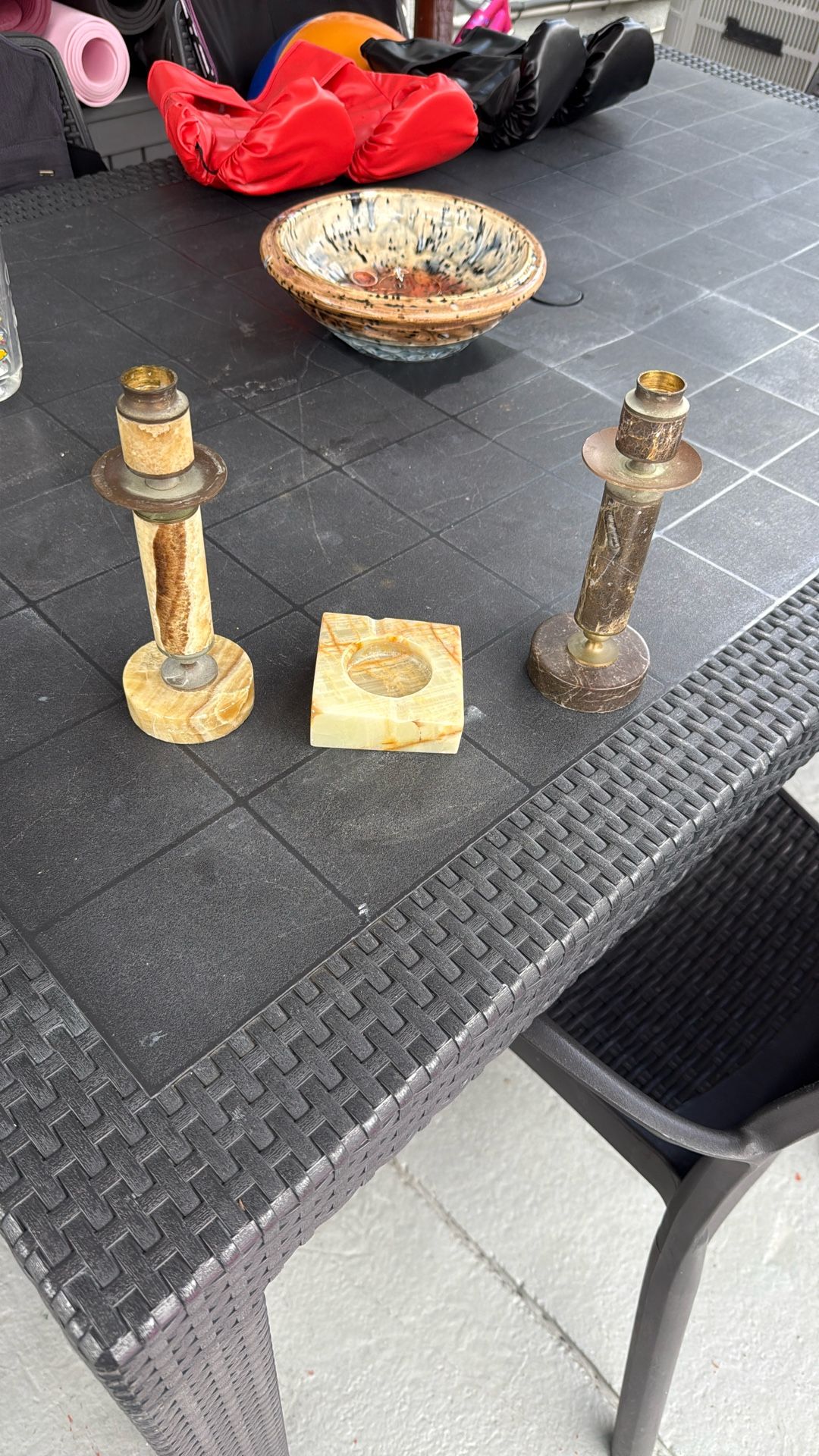 Juego Candelabro Vintage Mármol And Brass