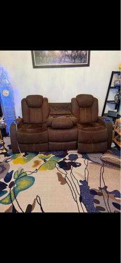 Brown Recliner Loveseat with Center Console
