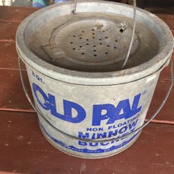 Vintage Minnow Bucket  galvanized 8 Qt & 1 Galvanized Fish Basket Both 