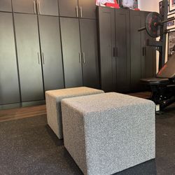2 Grey Herringbone Ottomans / Accent Stools 