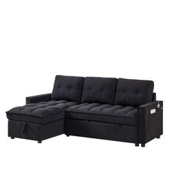 MH 78.75 Reclining Sofa, Pull-Out Sofa Bed with USB and tape-c charging ports, L-Shaped Sectional Sofa with Reclining Storage and Arm Side Organizer P