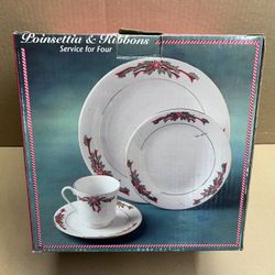 Poinsettia and Ribbons Dinnerware 