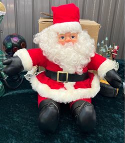 Vintage Sitting Santa Claus Plush Doll Holiday Decor.