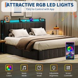 King Size Upholstery Bed Velevt with LED lights & storage