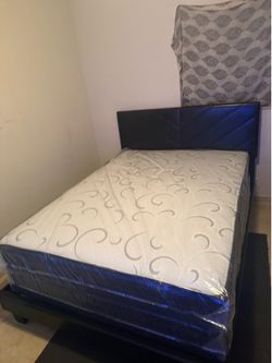 Queen size bed frame with mattress and free delivery free installation all new furniture