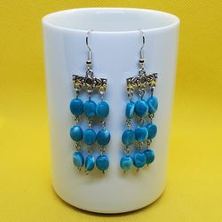 Turquoise long chandelier hand made earrings 