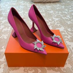Amina Muaddi Pink Heels 