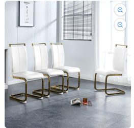 Set of 4 - White Dining Chairs  w/ Gold Metal Legs (C-Frame) [NEW] <Assembly Req>