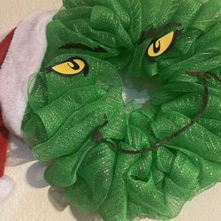 Handmade Grinch Christmas Mesh Wreath -18”