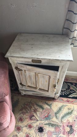 White Clad Antique Wooden Ice Box Cabinet