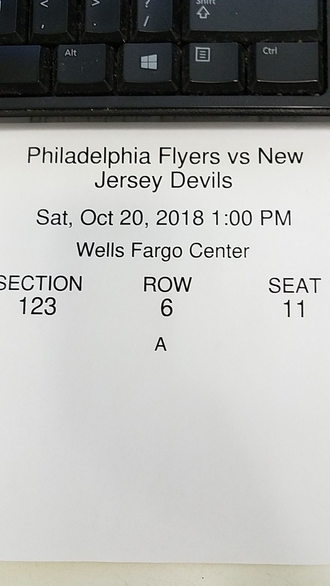 Flyers vs Devils Tickets (Section 123 Row 6) This Saturday at 1 PM... 3 tix to sell
