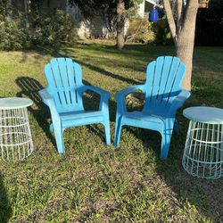 Blue Adirondack Outdoor Chairs and Side Tables 