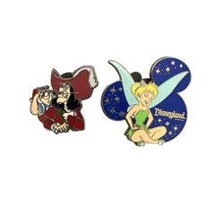 Peter Pan Disney Pin Lot of 2, Disneyland Tinker Bell and Captain Hook 2013