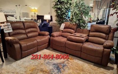 Brown Leather Reclining Sofa Set