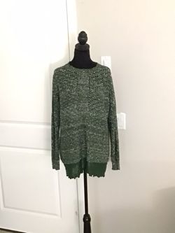 Large Stylish gray‑green knit long‑sleeve sweater 