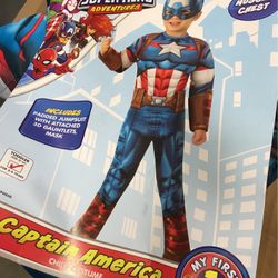 Kids' Marvel Captain America Halloween Costume Muscle Jumpsuit with Mask