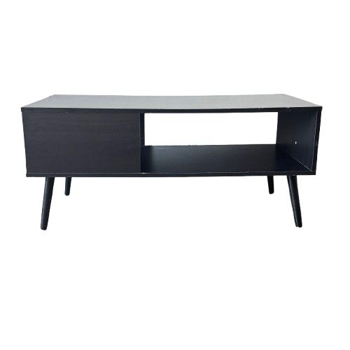 Mid Century Modern Wooden Coffee Table, Black With Hollow Storage