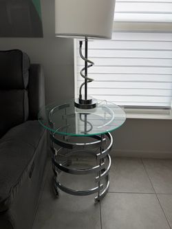 Set 2 Round Glass Top Chrome End Table