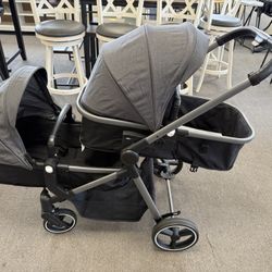 MU Double Stroller, Foldable Twin Tandem Stroller with Adjustable Backrest, Reversible Seat, 5-Point Harness, Storage Basket, Convertible Baby Bassine