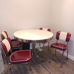 Red and White Table Dining Set