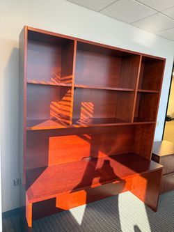 Cherry Wood Office Bookcase with Desk Hutch