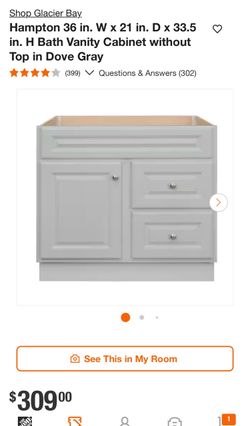 Glacier Bay Hampton 36" Bath Vanity Cabinet Dove Gray