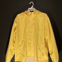 Vintage Lands End Rain Jacket Yellow Mesh Lined Packable Mens Large