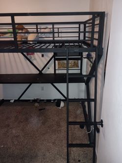 Full size metal bed frame w/ desk