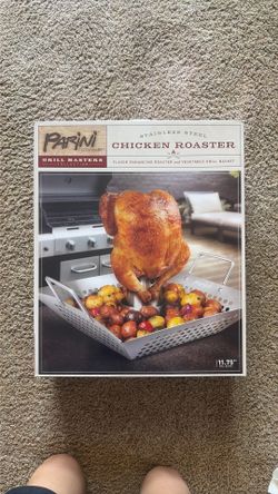 NIB Parini Stainless Steel Chicken Roaster & Vegetable Grill Basket – 11.75”