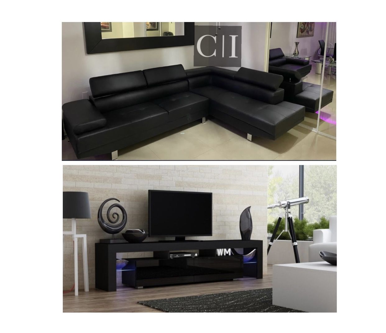 New Black Tv Stand And Black Sectional Sofa Couch 