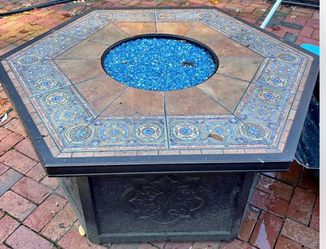 Octagonal Tile Top Gas Fire Pit Table and propane