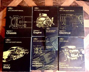 Photo 1973 Ford/Mercury/Lincoln Car Shop Manual Volumes 1-6 plus Car Service Specs Booklet
