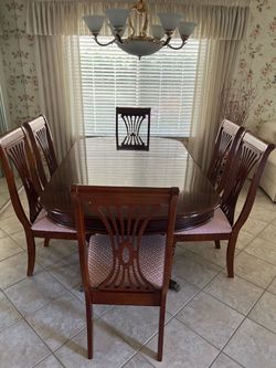 Complete 8-Piece Universal Furniture Dining Room Suite - Table, 6 Chairs, Curio Cabinet