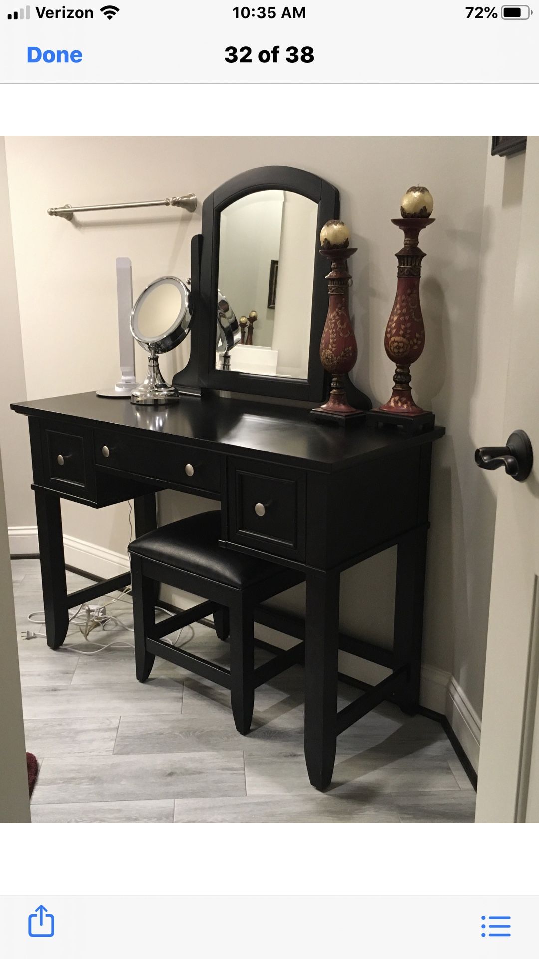Black makeup table with stool