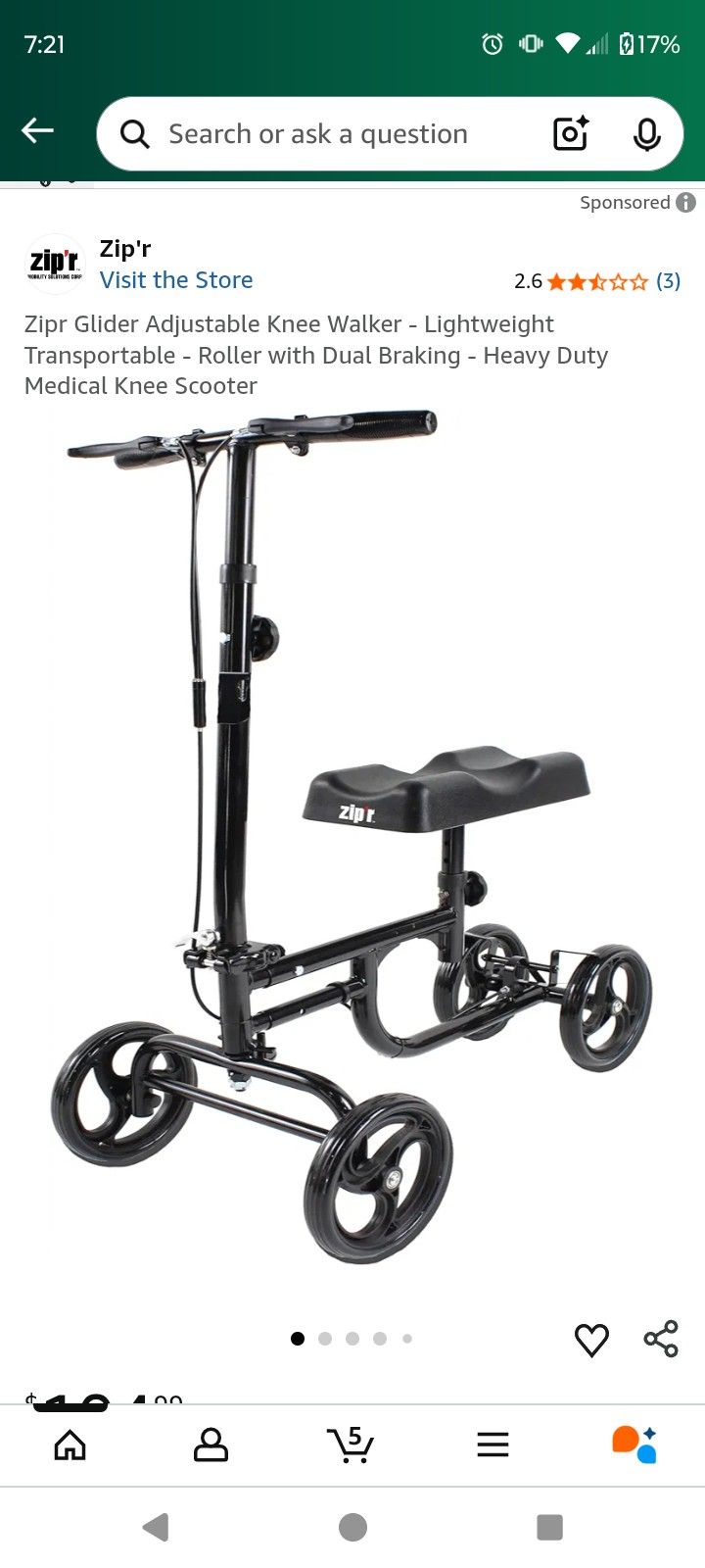 Zipr Glider Adjustable Knee Walker