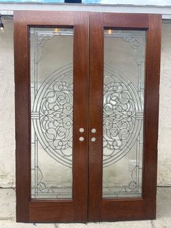Mahogany Exterior Doors with Glass Inlay  94”x65”