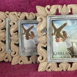 Kirklands Set Of 4 Sand Stone Seahorse Seashell Photo Frames Each Holds 4” x 6” Pictures Like NEW!