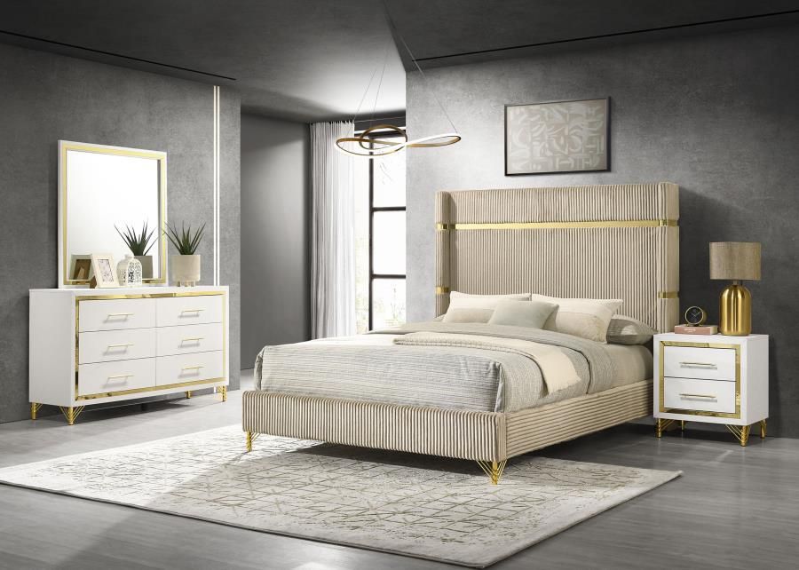 **SALE** Beautiful 4 Piece Queen Bedroom Set In Beige, White and Gold!