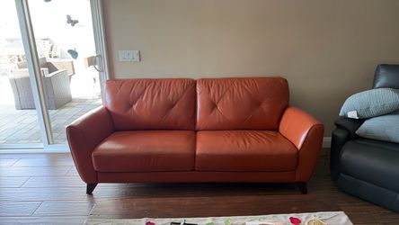 Orange Leather Loveseat Sofa set