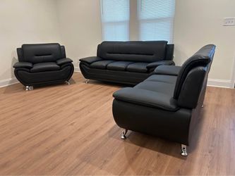 š Black Premium Leather Sofa & Loveseat Set | Modern Living Room Furniture ⢠Optional Chair | Pickup & Delivery š