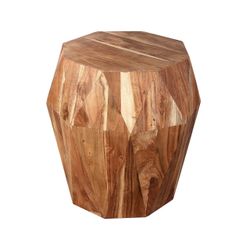 Geometric Solid Wood Accent Stool Side Table